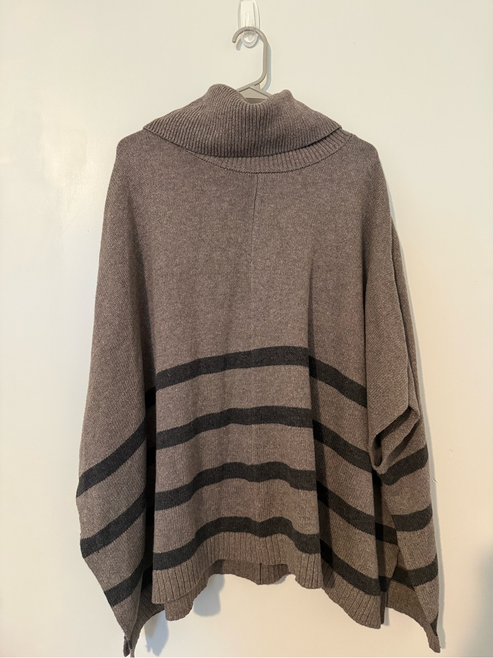 Banana Republic Taupe Turtleneck Poncho with Charcoal Stripes